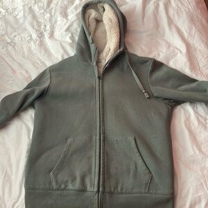 Uniqlo hunter green and cream zip up with a Sherpa interior